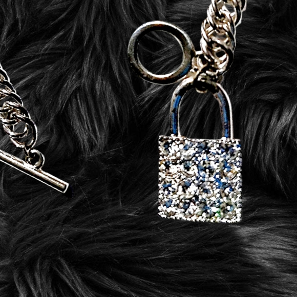 👣4/$20. Silver Plated Link Bracelet and Lock Charm with Shiny Rhinestones - Picture 3 of 7